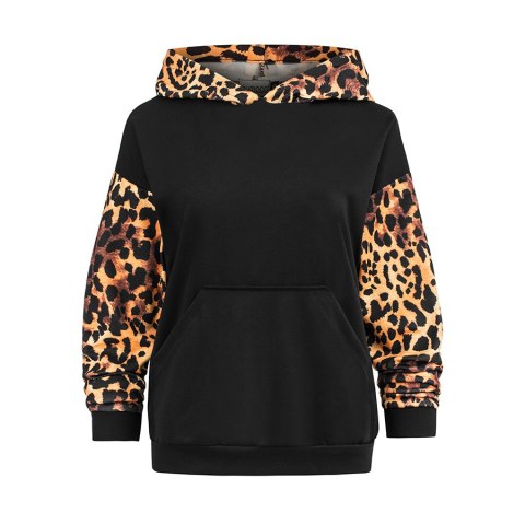 279-2 Bluza kangurka z kapturem - czarna z panterkowymi wstawkami 279-2 Bluza kangurka z kapturem - czarna z panterkowymi wstawkami